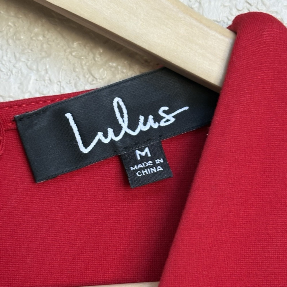 Lulus Cocktail Hour Red Wrap Bodycon Dress Ruched Size Medium Party Bold - Picture 9 of 9